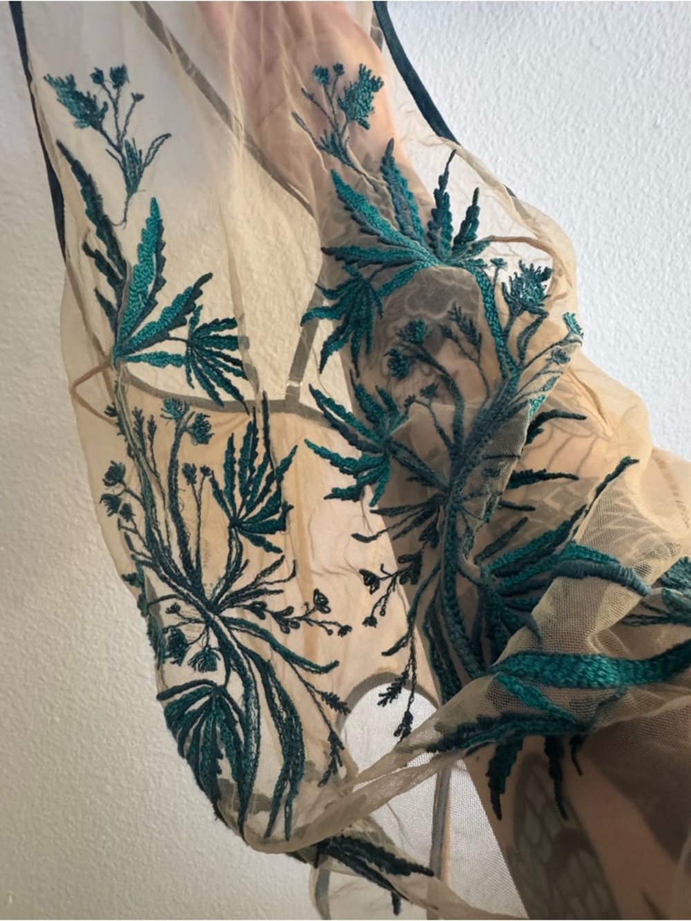 Thistle and Spire Teal Floral Embroidered Sheer Bodysuit - Picture 4 of 5